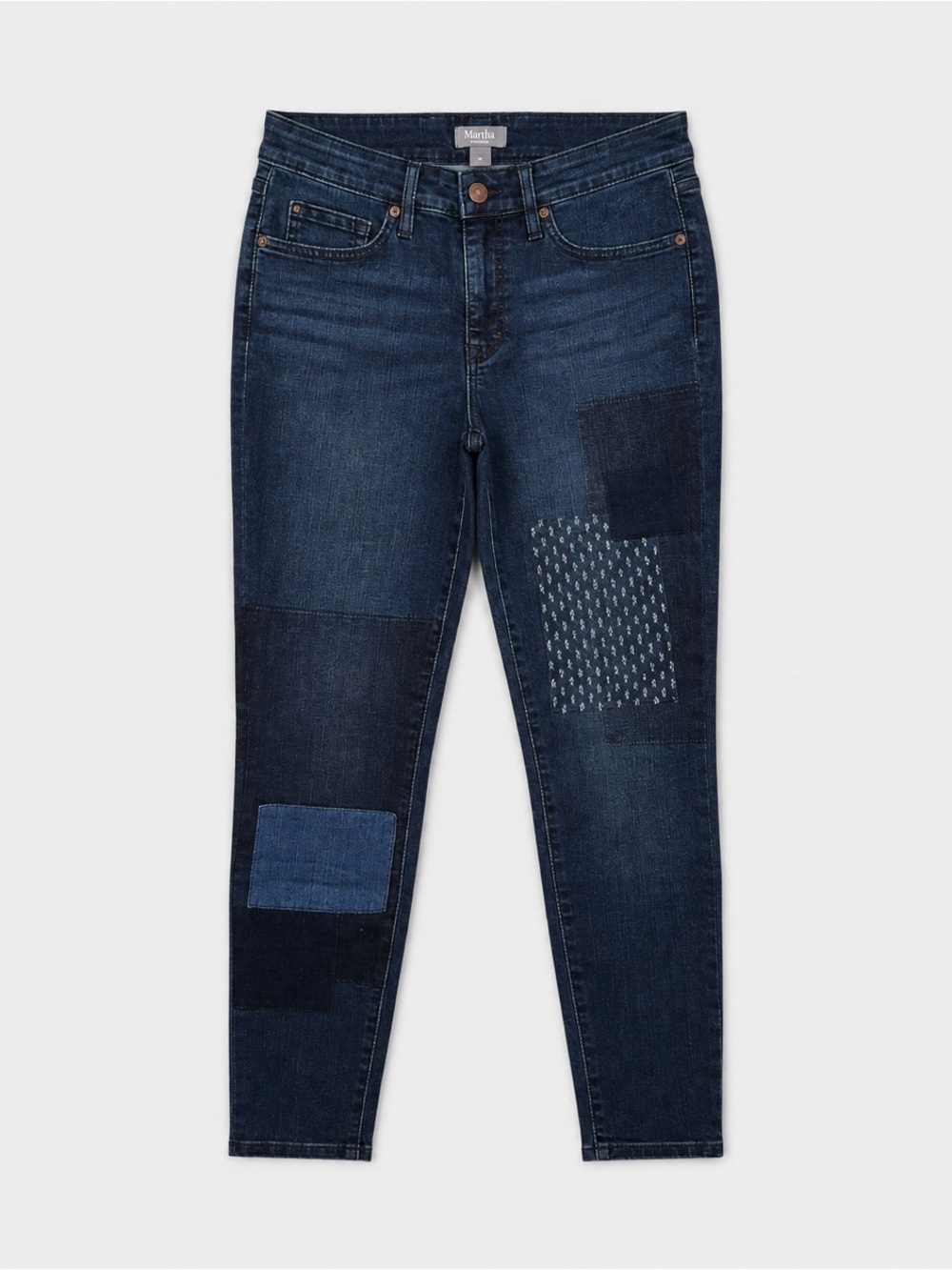 Martha Stewart Patchwork Dark Wash Jeans Women’s 4P Petite Straight Leg